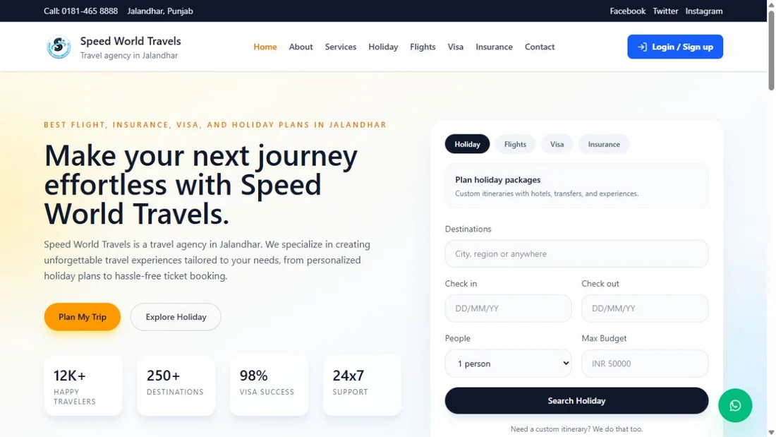 Speed World Travels public website preview